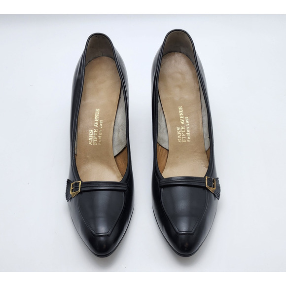 Saks Fifth Avenue Womens 'Fenton Last' Classic Black Leather Platform Pumps 9.5 - Picture 5 of 12